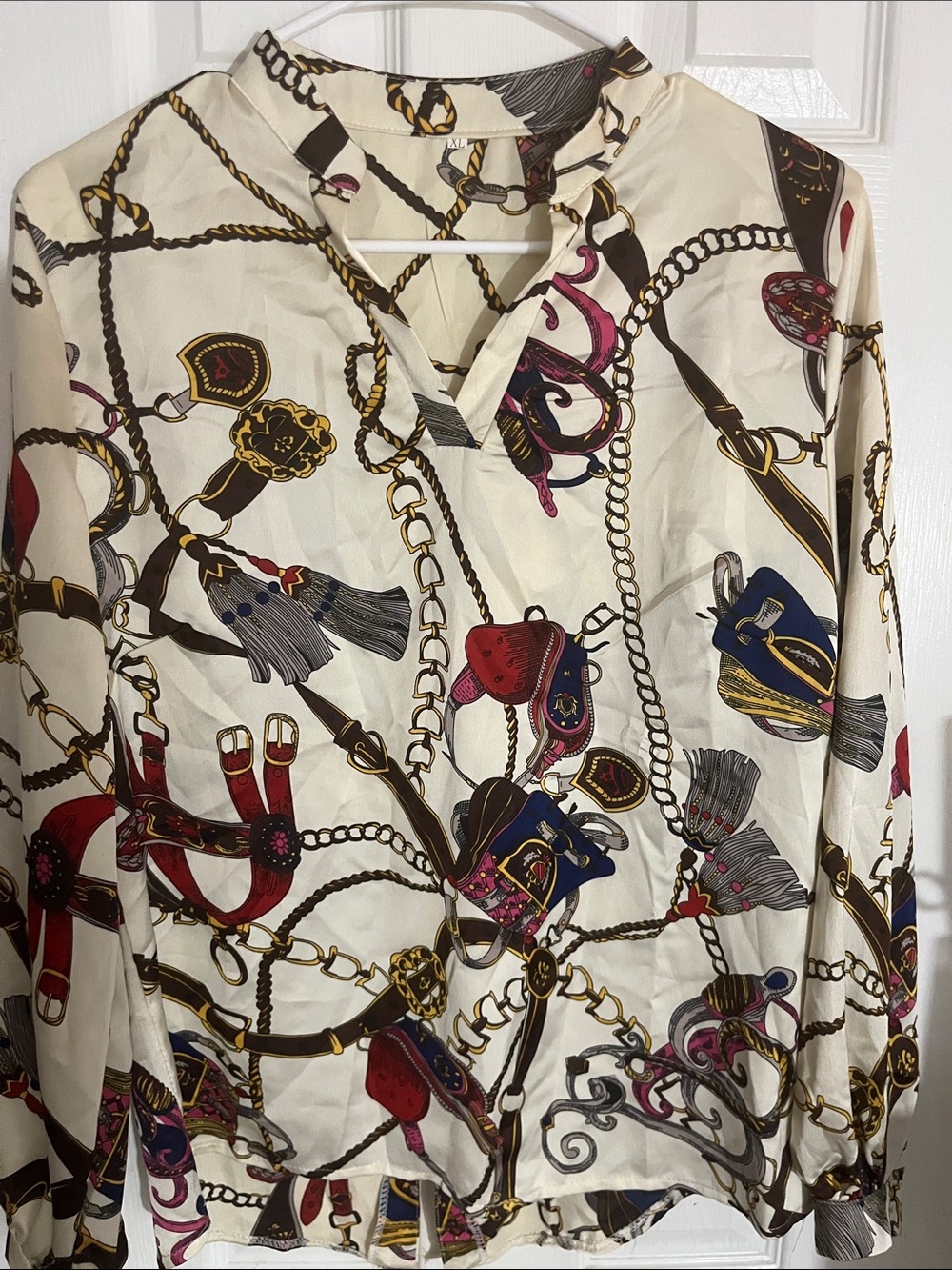 Ivory Chain & Saddle Print Blouse